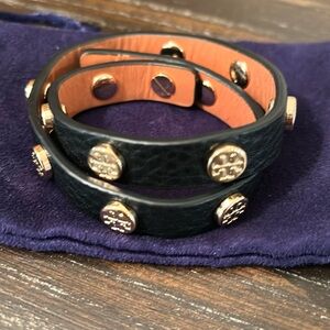 Tory Burch black leather wrap bracelet